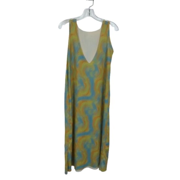 NWT Womens Size Large ZARA Multicolor V-Back Watercolor Print Midi Dress NEW - Picture 5 of 9